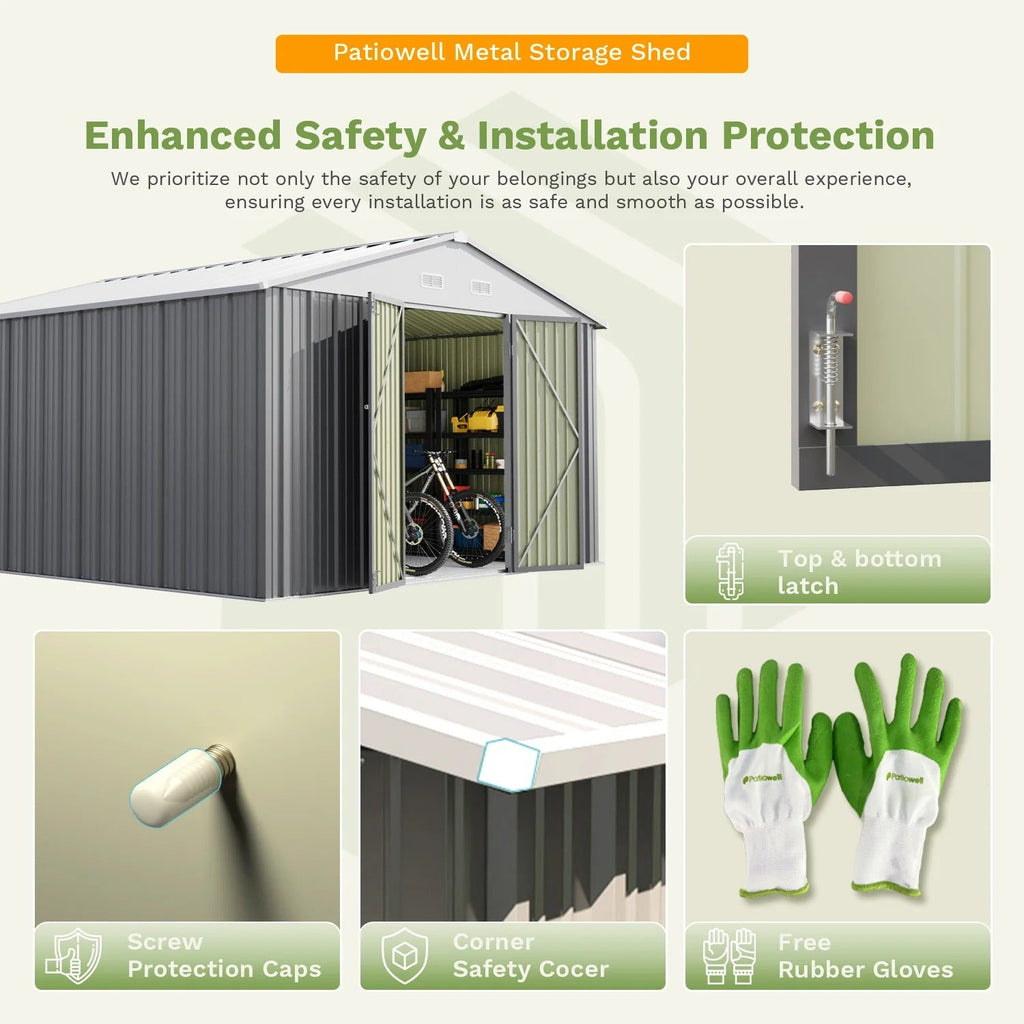 Patiowell 12x12 Large Metal Shed with Weather Resistance, Gray