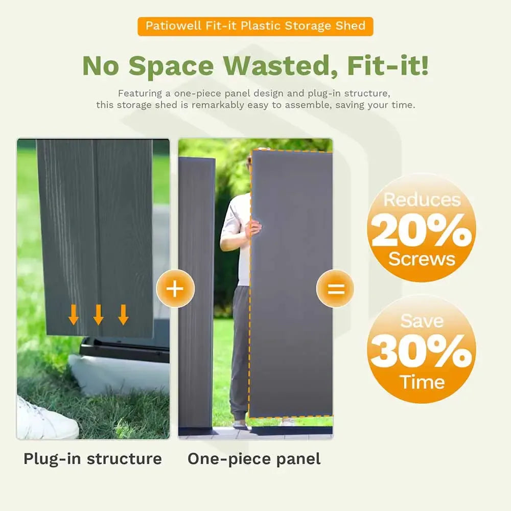 Patiowell 4x8 Plastic Storage Shed, Dark Gray