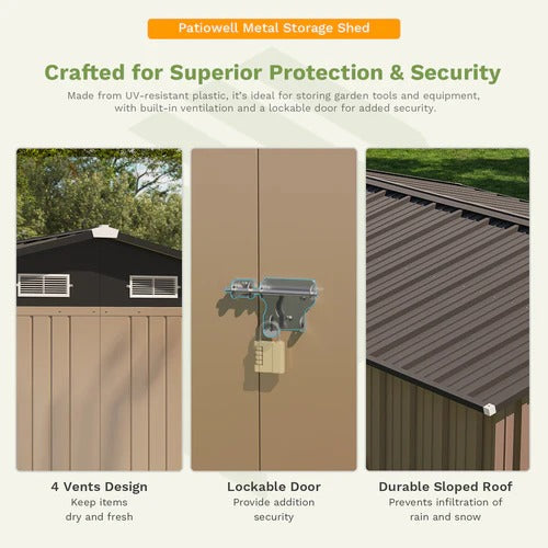Patiowell 10x12 Metal Shed, Brown