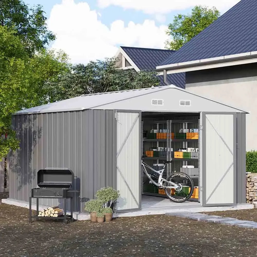 Patiowell 10x10 Metal Storage Shed with Weather-Resistance, Gray