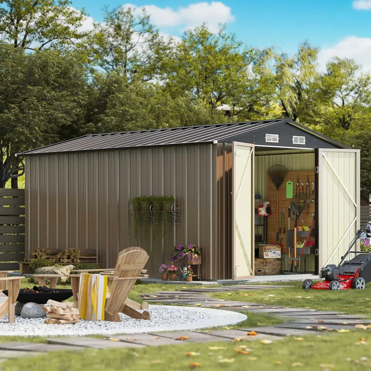 Patiowell 8x12 Metal Storage Shed, Brown
