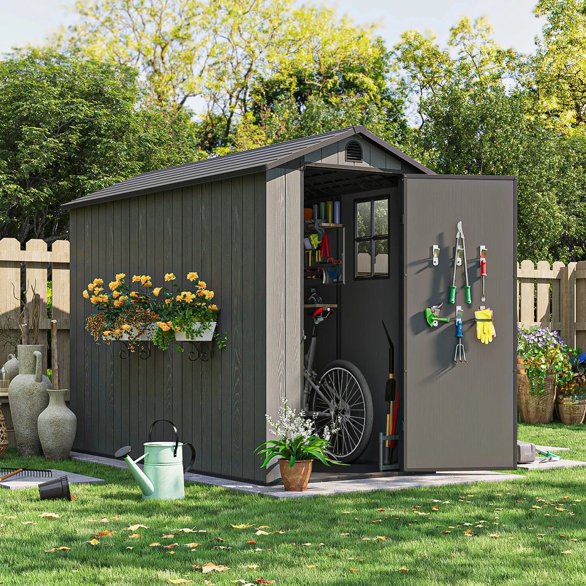 Patiowell 4x8 Plastic Storage Shed, Dark Gray