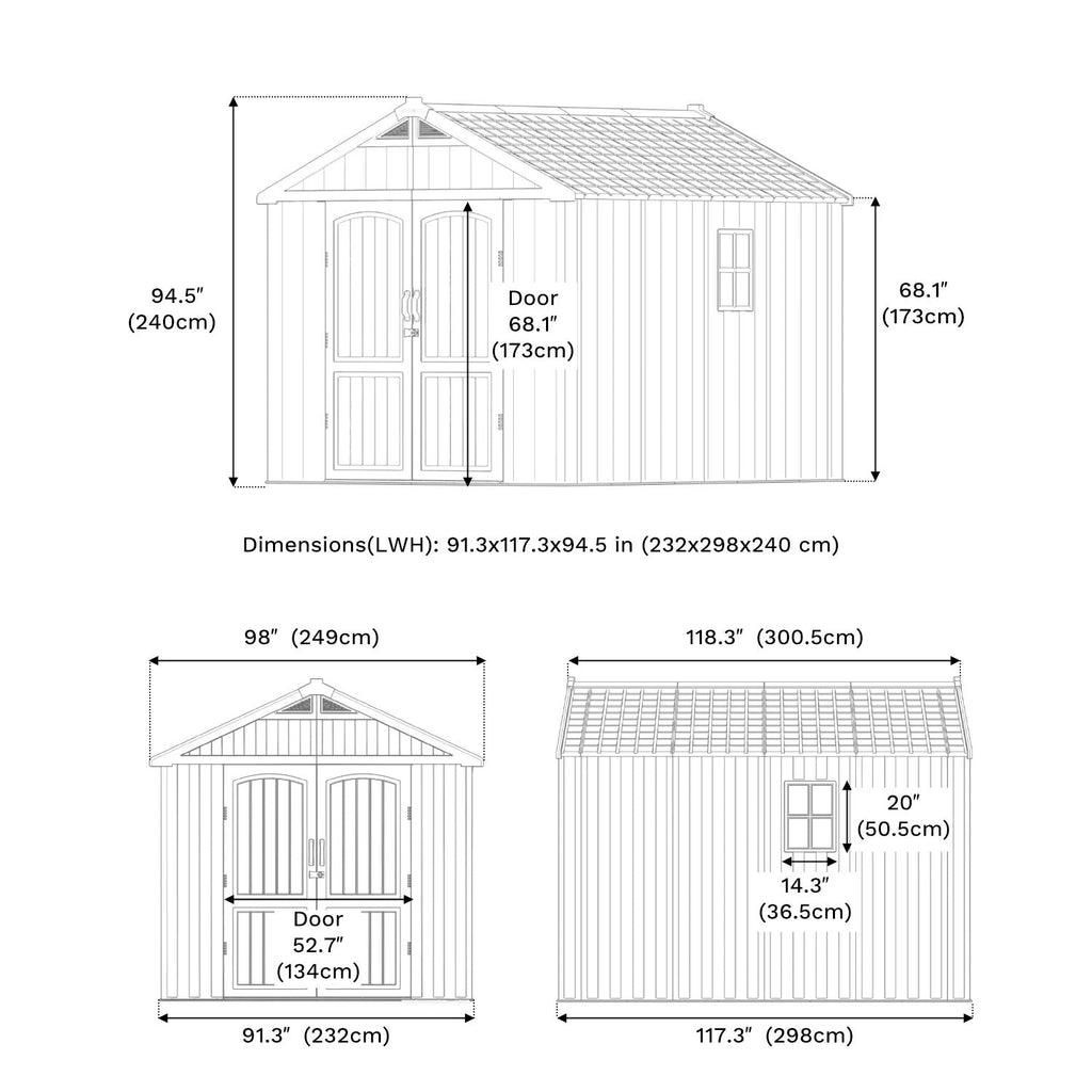 Kick-it 8x10 Plastic Storage Shed with Floor and Lights, Brown
