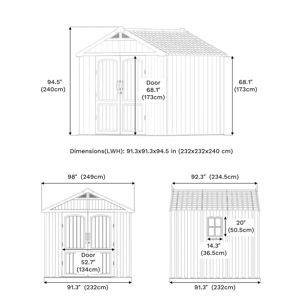 Kick-it 8x8 Plastic Storage Shed with Floor and Windows, Gray White