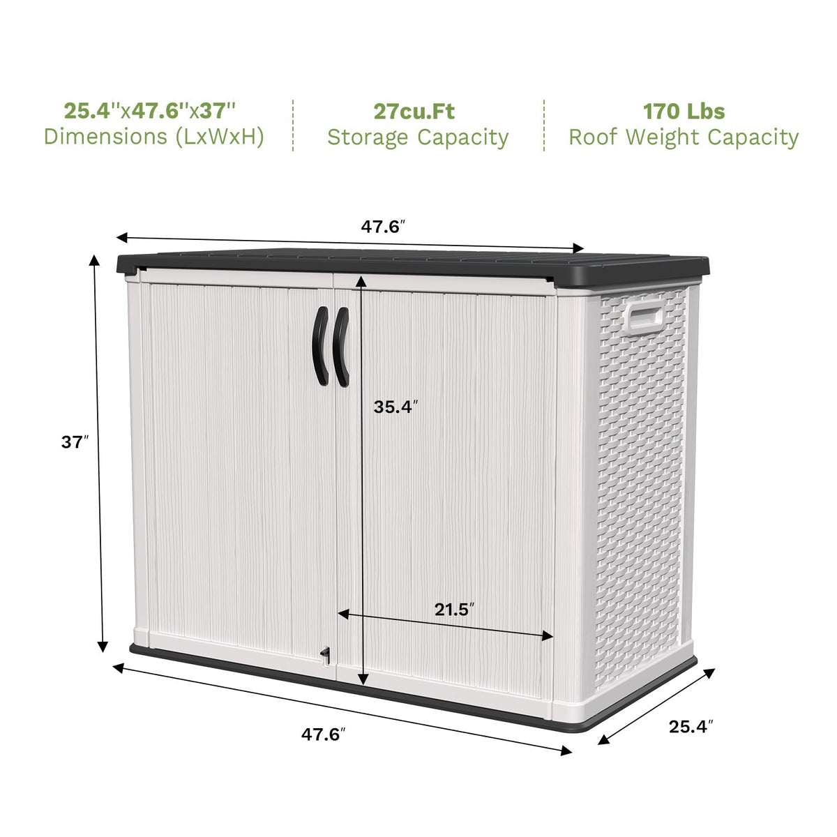 Patiowell 26 Cu Ft Plastic Storage Cabinet, White